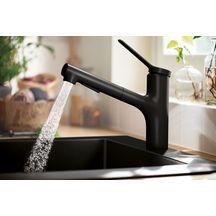 hansgrohe Zesis M33 Mitigeur de cuisine 150, douchette extractible, 2jet, sBox, Noir mat