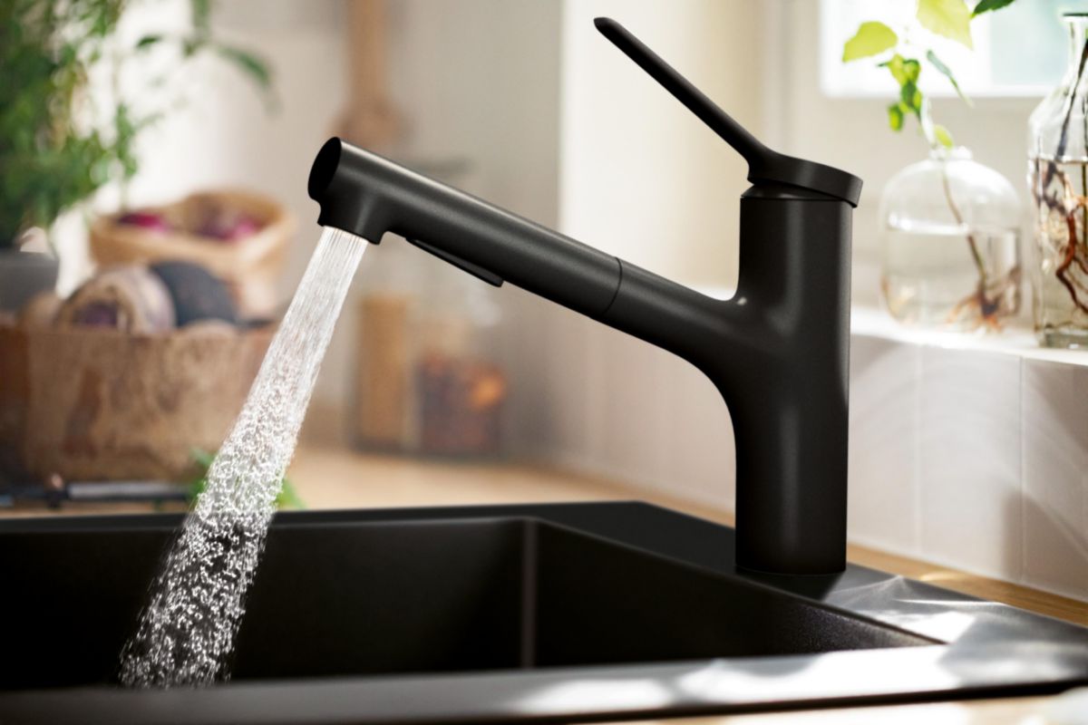 hansgrohe Zesis M33 Mitigeur de cuisine 150, douchette extractible, 2jet, sBox, Noir mat