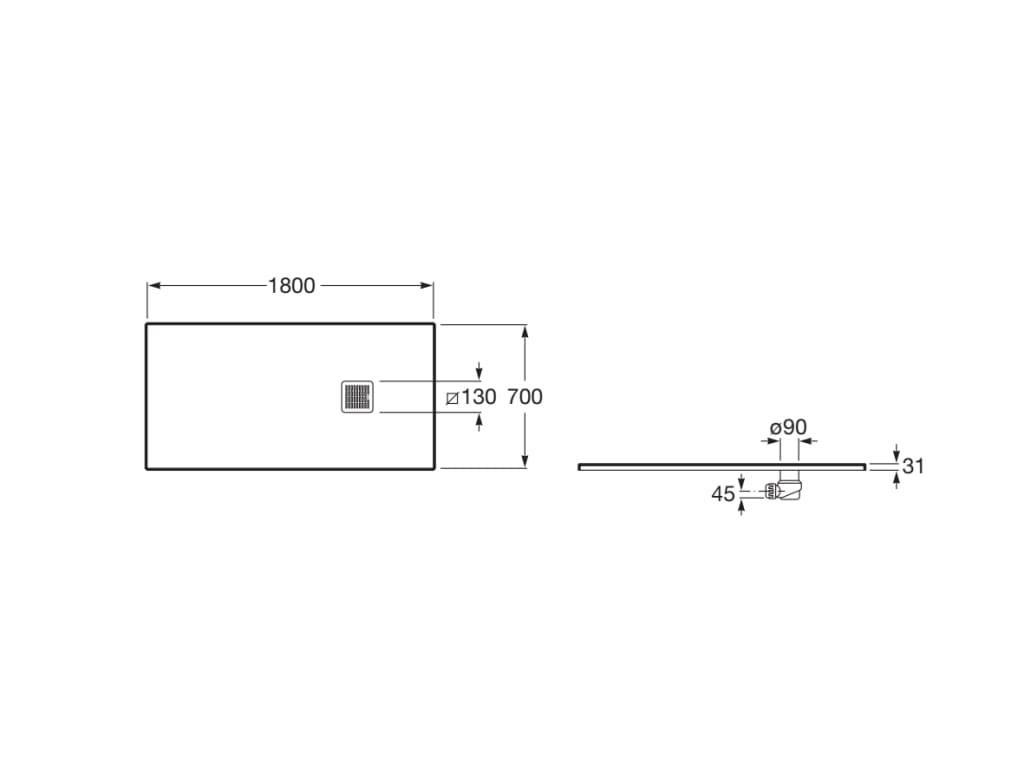 Receveur de douche noir en Stonex extra-plat anti-dérapant 1800 x 700 x 31 mm Réf. AP1017082BC01400