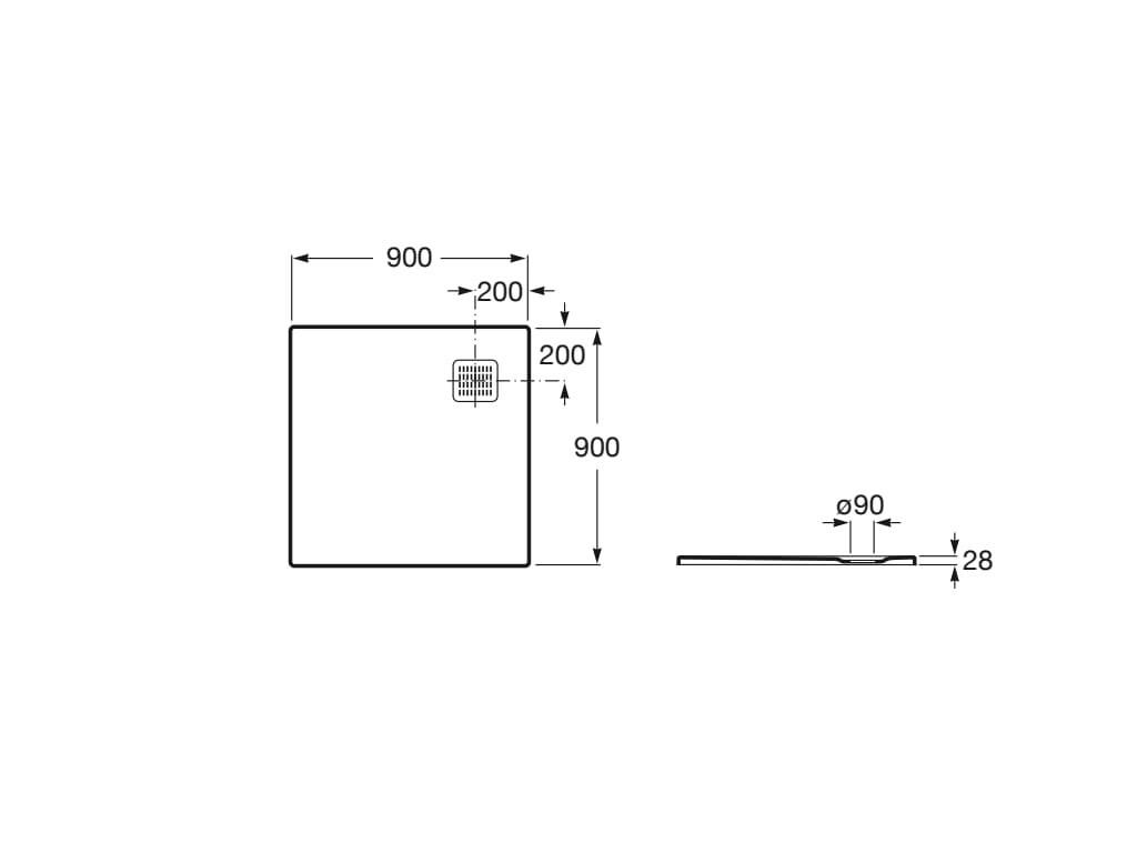 Receveur Terran carré 900 x 900 mm bmyo Réf. AP10338438401100