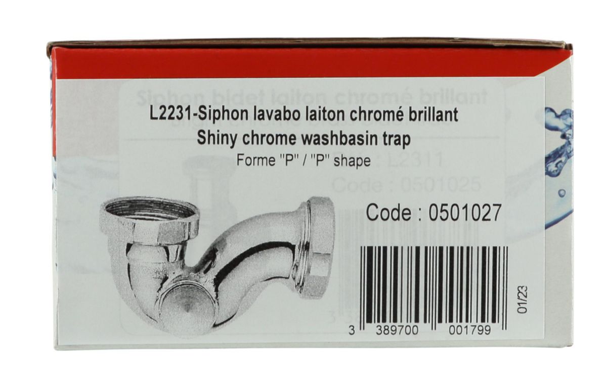 Siphon P lavabo bidet laiton chrome brillant L 2231 réf. 0501027