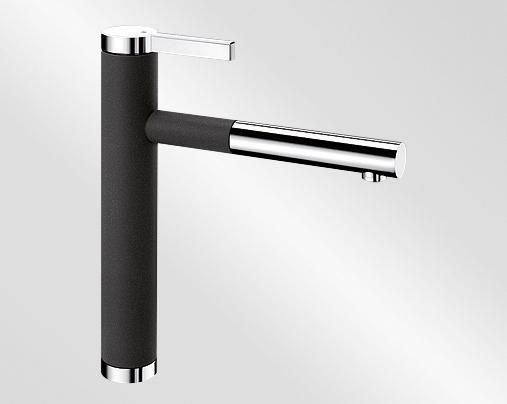 Mitigeur monotrou avec bec tube orientable BLANCO LINEE-S avec douchette couleur SILGRANIT Look chromé/anthracite garantie 2 ans Réf. 518438