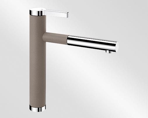 Mitigeur monotrou avec bec tube orientable BLANCO LINEE-S avec douchette couleur SILGRANIT Look chromé/chromé/tartufo garantie 2 ans Réf. 518446