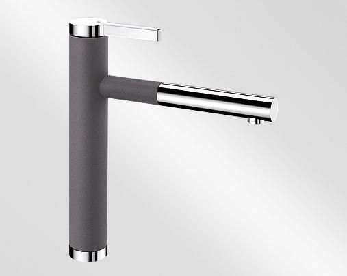 Mitigeur monotrou avec bec tube orientable BLANCO LINEE-S avec douchette couleur SILGRANIT Look chromé/gris rocher garantie 2 ans Réf. 518804