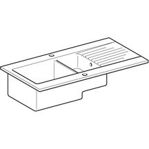 Evier à encastrer BYBLOS 1 cuve et demie de 100 cm, en céramique, égouttoir à droite ou à gauche, vidage chromé à 1 bonde commandée, raccord entre cuves et siphon décalé réf. 658000063