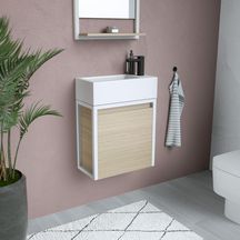 Meuble lave main 1 porte Mezzo ALTERNA 49,5 x 50 x 25 cm avec console blanche