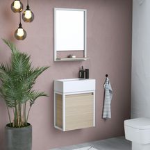 Meuble lave main 1 porte Mezzo ALTERNA 49,5 x 50 x 25 cm avec console blanche