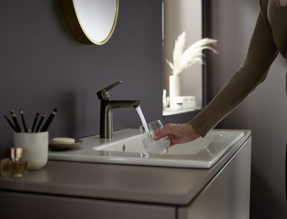 hansgrohe Talis E Mitigeur de lavabo 110, sans tirette ni vidage, Noir chromé brossé