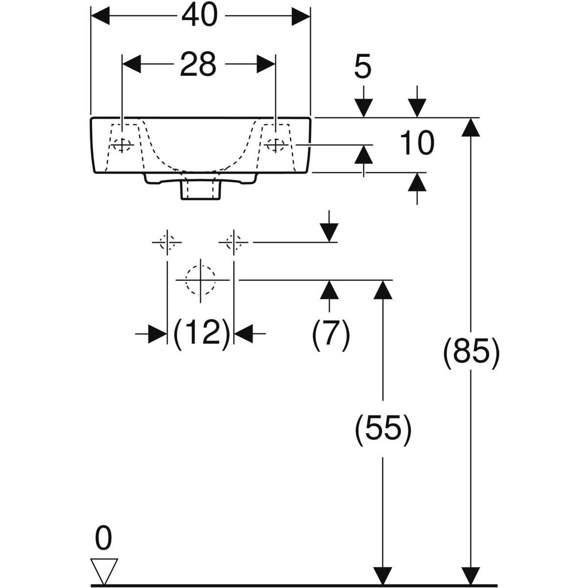 lave-mains geberit renova plan, compact: b=40cm, t=25cm, trou de robinetterie=droite, trop-plein=visible, blanc Réf. 272140000