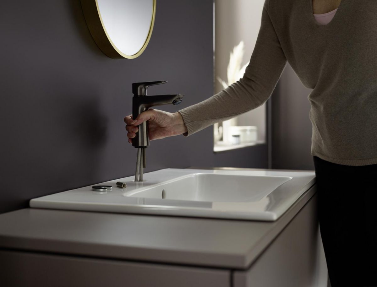 hansgrohe Talis E Mitigeur de lavabo 110, sans tirette ni vidage, Noir chromé brossé