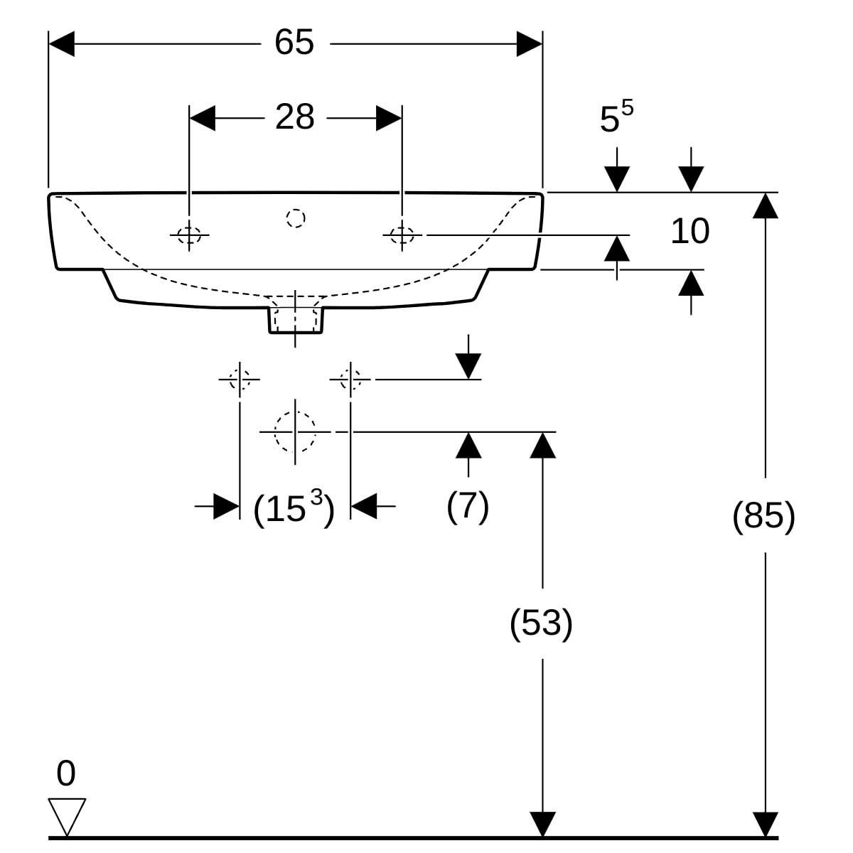 Lavabo Geberit Renova Compact 65 cm avec trop-plein, avec trou de robinetterie