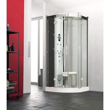 Cabine de douche HORIZON2 receveur bas ouverture pivotante 90X90 ronde hammam couleur perle noire réf. CMH138N12