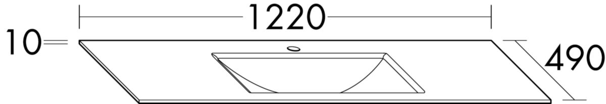 Plan de toilette en pierre de synthèse : dimensions de la vasque 494x296 mm, profondeur de la vasque: 120 mm, siphon gain de place inclus Réf. MWGI122C0001