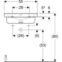 lavabo geberit renova comfort square, adapté pmr: b=55cm, t=52.5cm, trou de robinetterie=au centre, trop-plein=visible, blanc Réf. 128555000