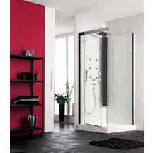 Cabine de douche HORIZON2 receveur bas ouverture pivotante 80X80 carrée hydromassage couleur perle noire réf. CH136N12