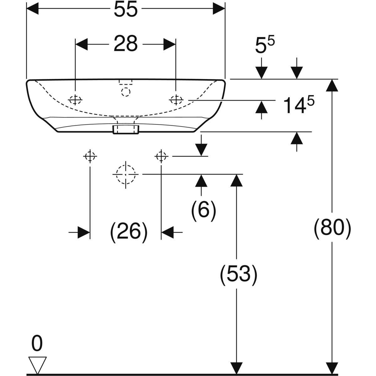 Lavabo Renova Comfort - adapté aux personnes à mobilité réduite - 55 x 55 cm - trou de robinetterie au centre - trop-plein visible - blanc Réf. 258555000