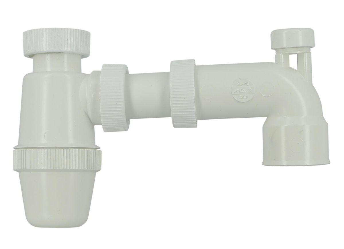 Sortie de lavabo coudée réglable avec siphon et anti-vide diamètre 40mm blanc 1C341YB