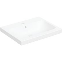 Vasque à poser Geberit iCon Light, 60x48 cm, trou de robinetterie au centre, trop-plein visible, Blanc alpin / mat