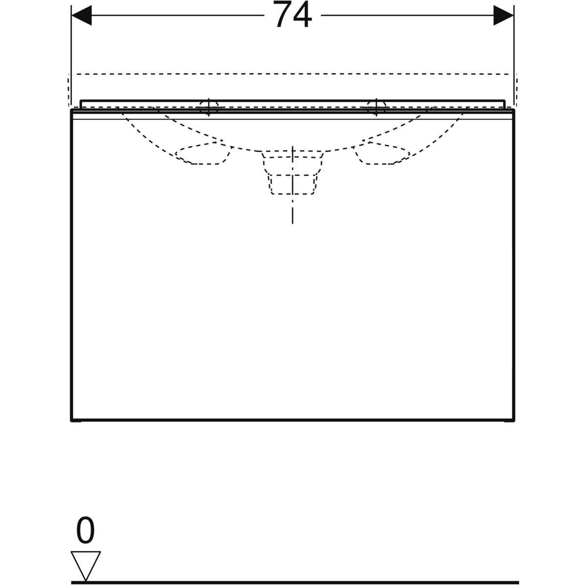 Meuble bas Acanto pour lavabo - 1 tiroir et 1 tiroir intérieur - siphon - 74 x 53,5 x 47,5 cm - corps : laqué mat / gris velouté - tiroirs : verre brillant / gris velouté Réf. 500.611.JK.2