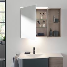 Armoire de toilette Badu 1 porte + 2 niches - éclairage Led 9 W + éclairage Led 5 W du plan de toilette - version gauche - chêne décor flanelle - largeur : 900 mm Réf. SFUC090GF3696