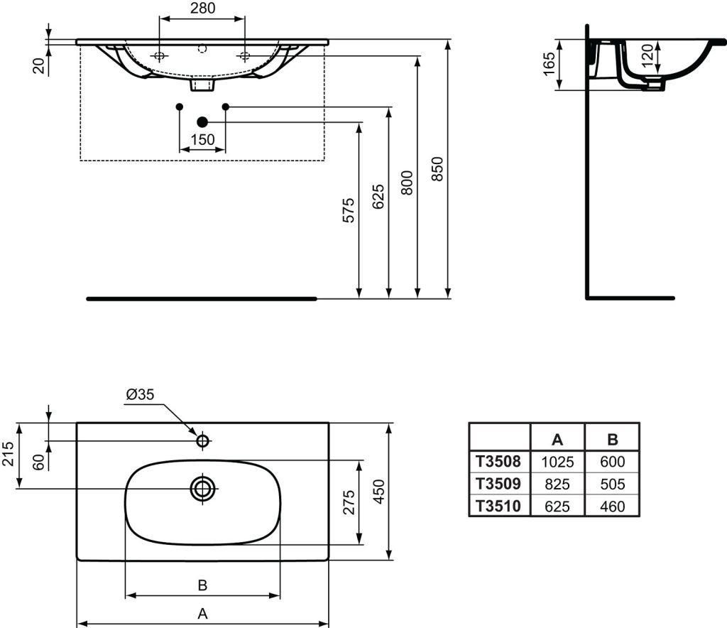 Lavabo TESI plan 83 x 45 cm blanc Réf. T350901