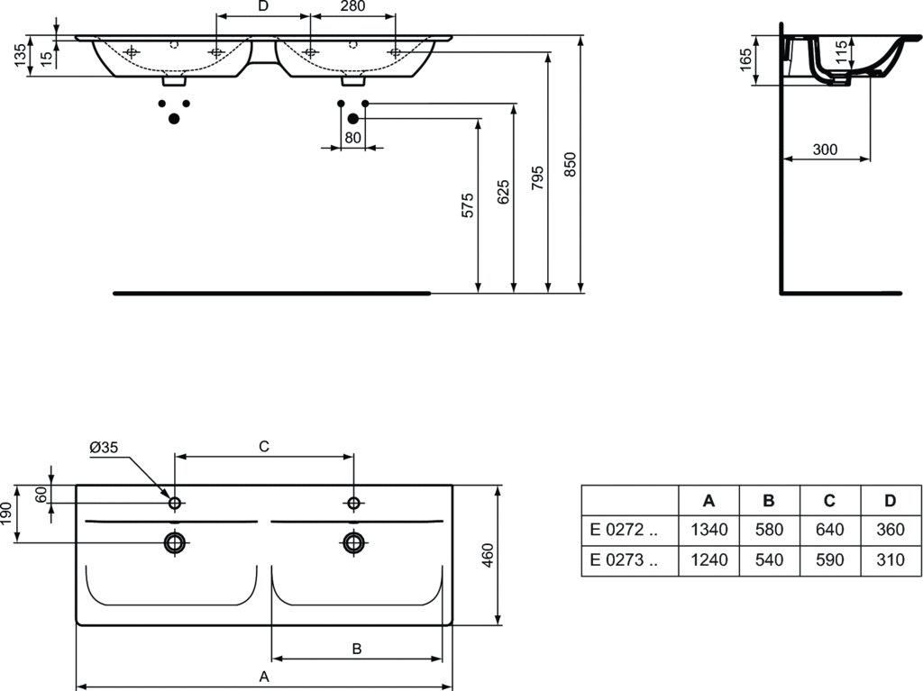 Lavabo CONNECT AIR plan double 124 cm blanc Réf. E027301