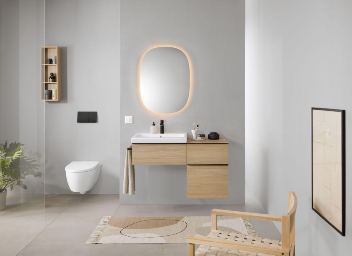 Meuble sous lavabo 75 cm Geberit iCon 1 tiroir Chêne