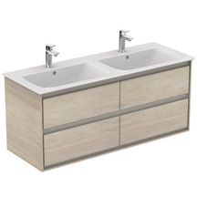 Meuble pour lavabo-plan CONNECT AIR 4 tiroirs 120 x 44 cm chêne cerusé / beige glacé mat Réf. E0822UK