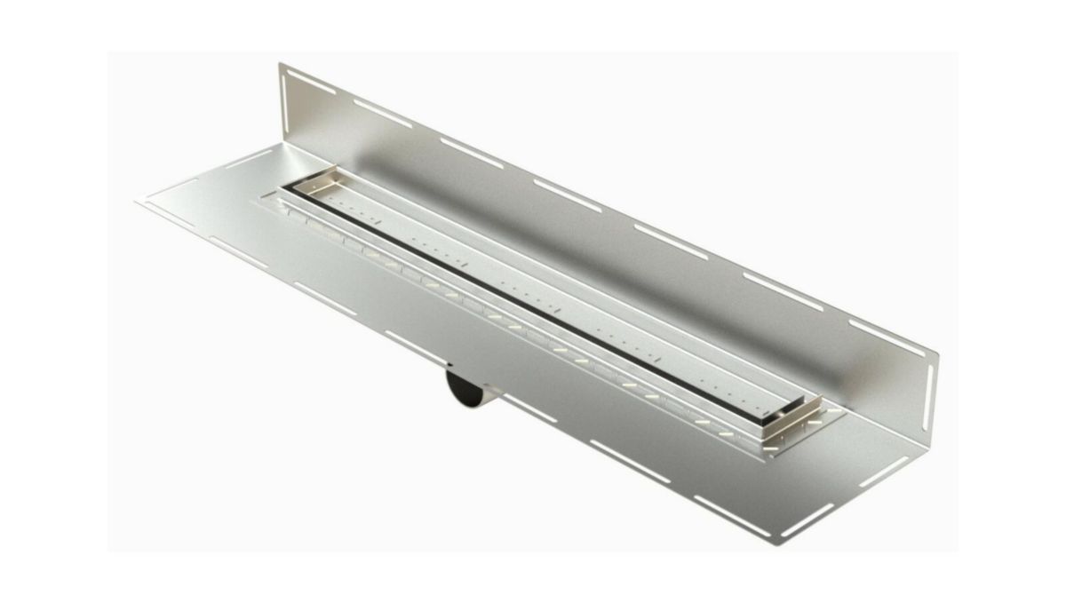 Caniveau avec remontée murale Rivage à garnir en acier inox pour douche italienne, cuve de dimensions 600x70mm, de profondeur 25mm, Evacuation orientable D50mm réf. RG60MG