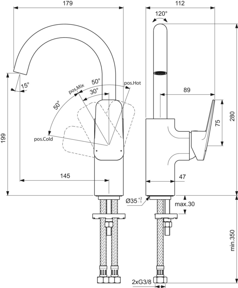 Mitigeur de lavabo CERAPLAN bec tube haut sans tirette Chromé Réf : BD234AA