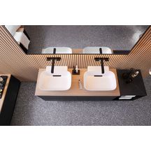 Plan de lavabo Geberit ONE, découpe double, pour lavabo à poser en forme de vasque: B=135cm, H=3cm, T=47cm, chêne / mélamine structuré bois