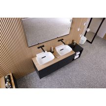 Plan de lavabo Geberit ONE, découpe double, pour lavabo à poser en forme de vasque: B=135cm, H=3cm, T=47cm, chêne / mélamine structuré bois