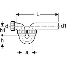 Siphon en tube coudé Geberit pour déversoir mural, avec raccord à joint américain, arrivée horizontale et sortie horizontale: d=50mm, d1=56mm, noir