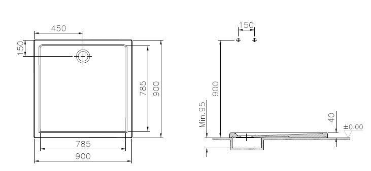 Receveur CASCADE ultra plat antidérapant 90 x 90 cm en céramique blanc