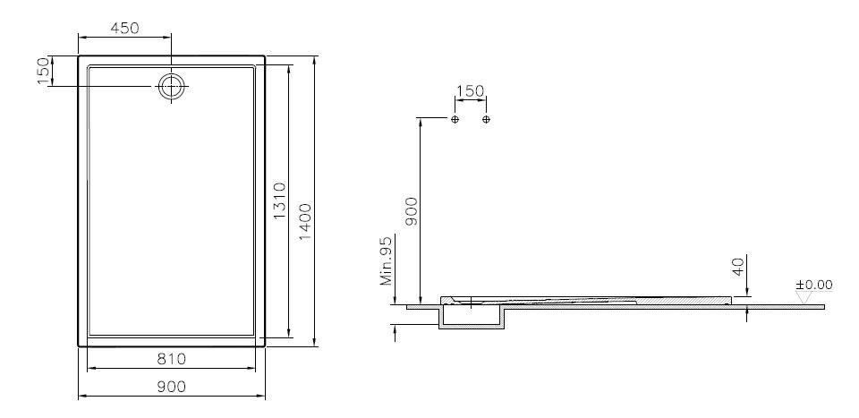 Receveur CASCADE ultra plat antidérapant 140 x 90 cm en céramique blanc