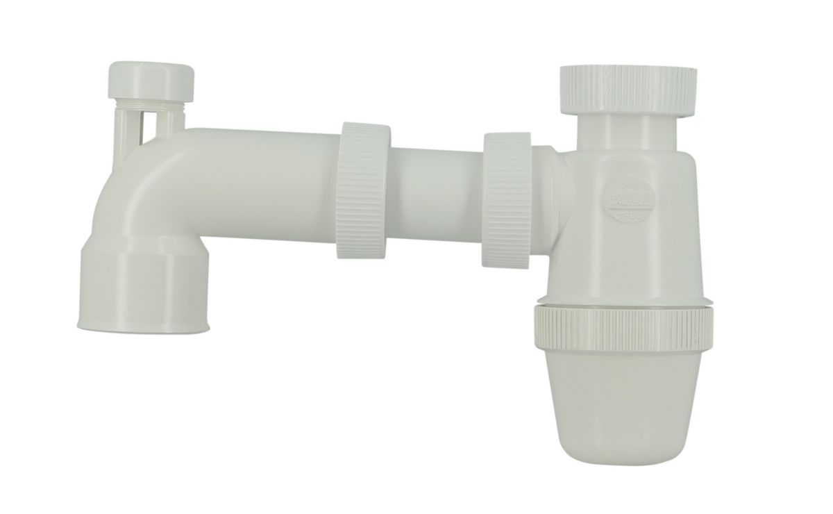 Sortie de lavabo coudée réglable avec siphon et anti-vide diamètre 40mm blanc 1C341YB