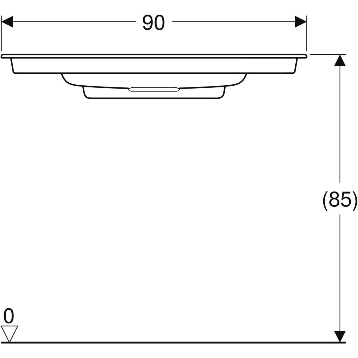 Lavabo pour meuble Geberit ONE sortie horizontale, compact, 90x40cm, sans trou de robinetterie, trop-plein dissimulé, blanc, KeraTect, chromé brossé Réf. 500.395.01.2