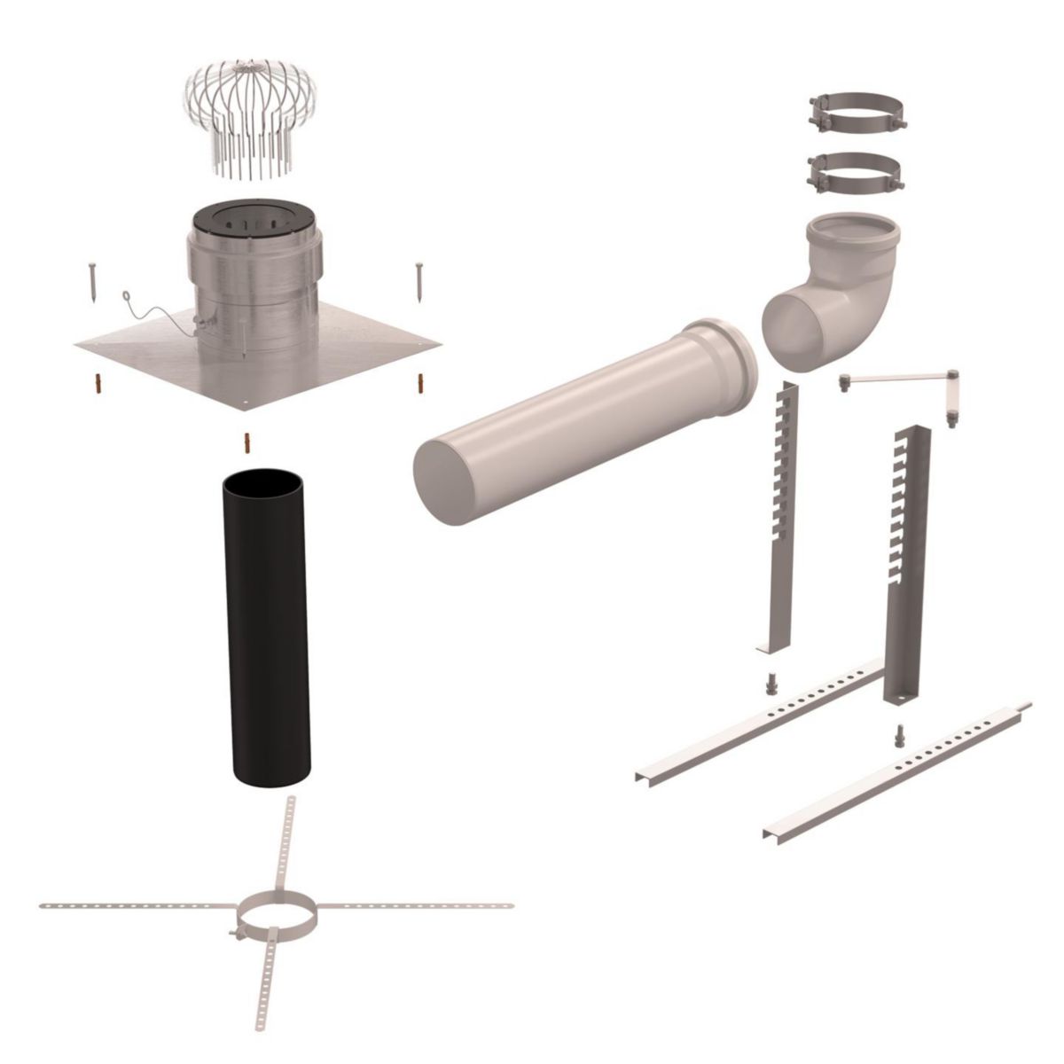 Kit B22p-B23p Chemilux Condensation diamètre 125mm pour installation en entrée murale avec conduit flexible, inox.