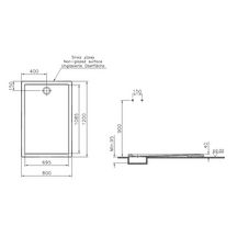 Receveur CASCADE ultra plat antidérapant 120 x 80 cm en céramique blanc