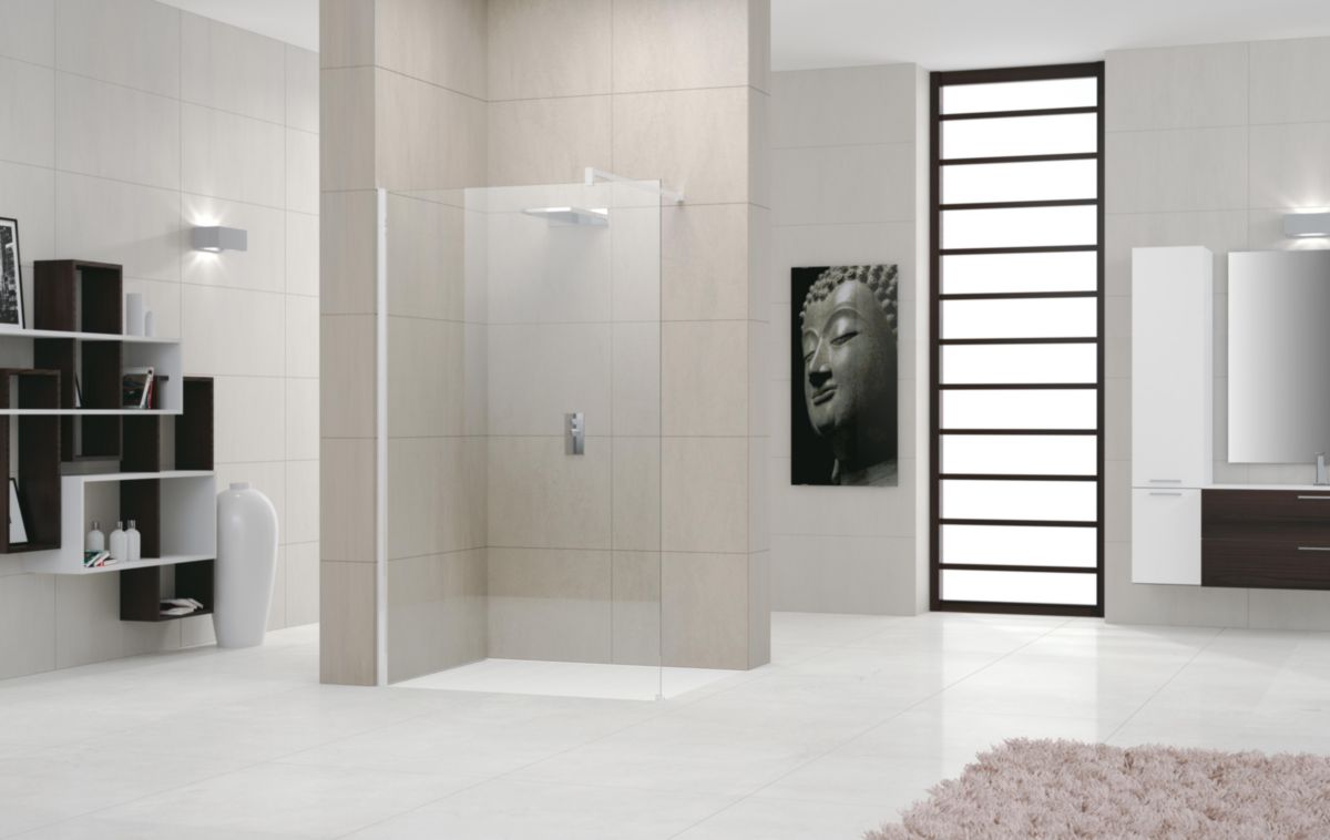 Paroi de douche GIADA H, 98 cm extensible jusqu'à 100 cm, fixe, réversible, en verre transparent et profilé blanc Réf. GIADAH100-1A