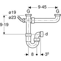 Siphon en tube coudé Geberit pour deux éviers, avec embout cannelé équerre, sort