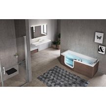 BAIGNOIRE À PORTE IRIS 160X70 CM VERSION GAUCHE AVEC CHASSIS+ROBINETERIE BLANC 1 TABLIER FINITION CHROME Réf :  IRI216070FS-A1K