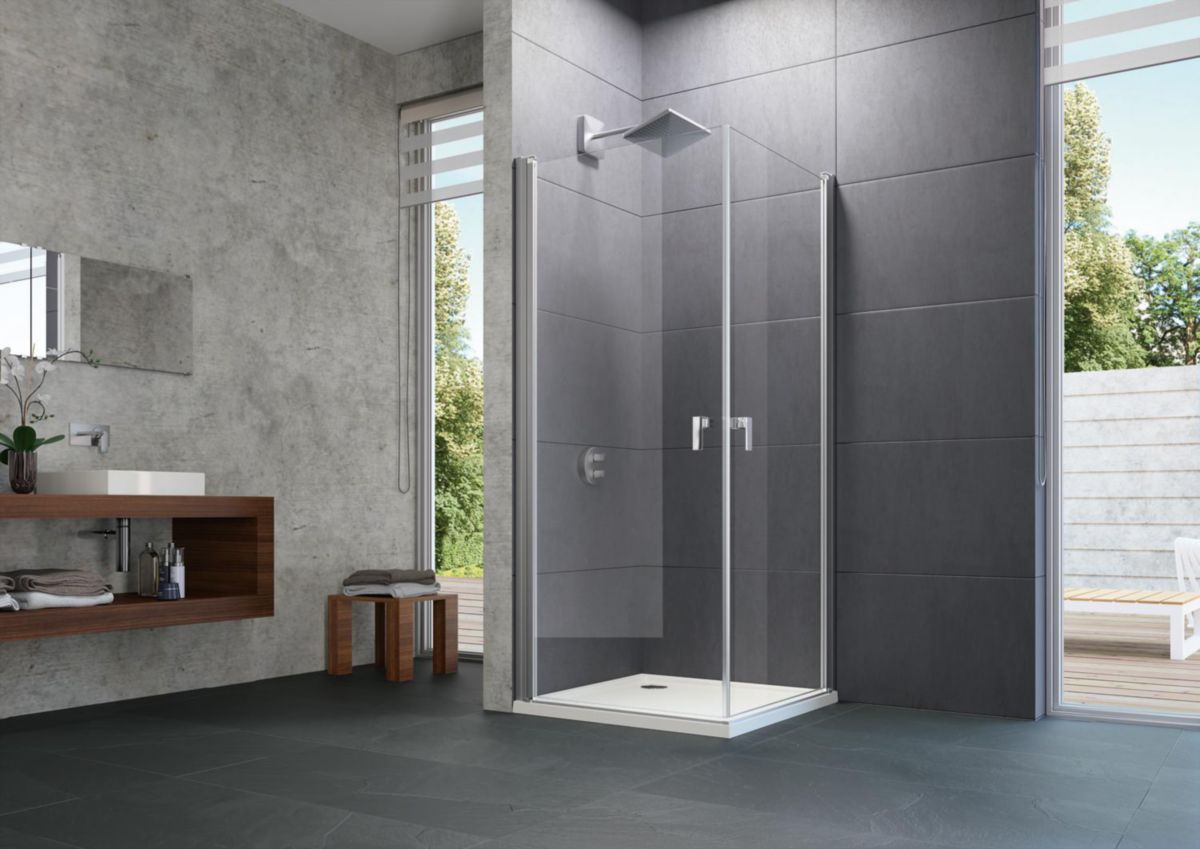 Paroi de douche en verre Design PURE porte battante avec segment fixe Chrome Réf. 8P0604092322