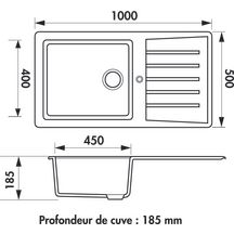 Evier slave 1 grande cuve 1 egouttoir a encastrer reversible noir uni eco 1000 x 500 réf. EV276VE 009