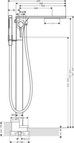 AXOR Massaud Mitigeur bain/douche encastré au sol, Aspect acier inoxydable