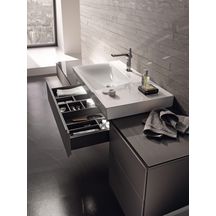 Lavabo Geberit Xeno² avec plage de dépose, 90x48cm, trou de robinetterie au centre, sans trop-plein, plage de dépose à droite, Blanc, KeraTect