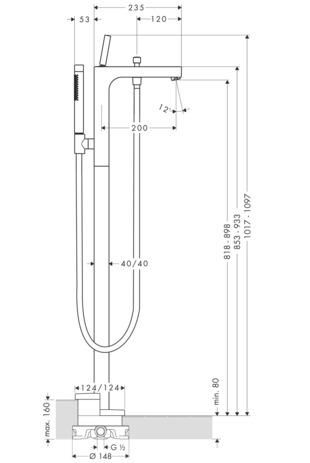 AXOR Citterio Mitigeur bain/douche encastré au sol, Rouge doré poli