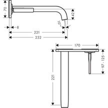 AXOR Citterio E Mitigeur de lavabo encastré mural avec plaque, bec 221 mm, bonde à écoulement libre, Bronze brossé