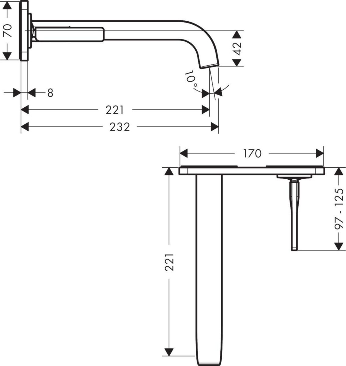 AXOR Citterio E Mitigeur de lavabo encastré mural avec plaque, bec 221 mm, bonde à écoulement libre, Bronze brossé