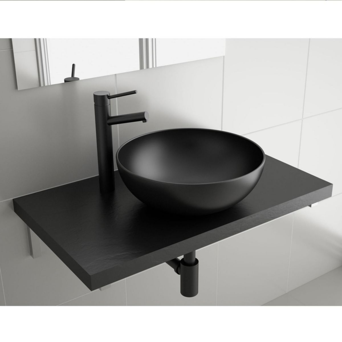 Vasque à poser LOKUM en porcelaine noire mat  Ø 380 x 140 mm  Réf.87734